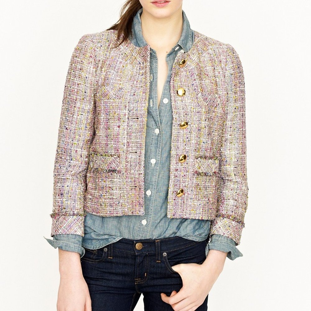 J. Crew Confetti Tweed Jacket Pink M